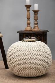 img 1 attached to 🪑 COTTON CRAFT - Hand Knitted Cable Style Dori Pouf - Ivory - Floor Ottoman - Unique Handmade & Hand Stitched Seating - 20 Dia x 14 High