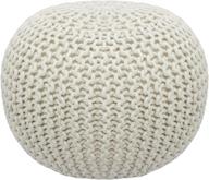 🪑 cotton craft - hand knitted cable style dori pouf - ivory - floor ottoman - unique handmade & hand stitched seating - 20 dia x 14 high logo