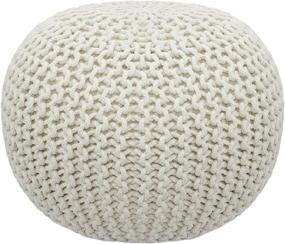 img 4 attached to 🪑 COTTON CRAFT - Hand Knitted Cable Style Dori Pouf - Ivory - Floor Ottoman - Unique Handmade & Hand Stitched Seating - 20 Dia x 14 High