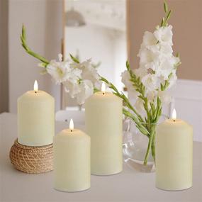 img 2 attached to 🕯️ Eywamage Ivory Flameless Pillar Candles with Remote, Realistic Flickering LED Candles - Battery Operated Set of 4