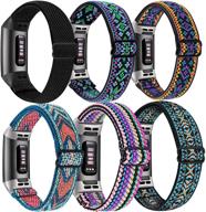 📲 high-quality 6 pack osber elastic bands for fitbit charge 4/charge 3/charge 3 se - stylish black, aztec green, aztec purple, colorful rope, green arrow, embroidery blue variations logo
