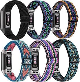 img 4 attached to 📲 High-Quality 6 Pack Osber Elastic Bands for Fitbit Charge 4/Charge 3/Charge 3 SE - Stylish Black, Aztec Green, Aztec Purple, Colorful Rope, Green Arrow, Embroidery Blue Variations