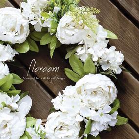 img 4 attached to 🌸 Beautiful Artificial White Peony Floral Wreath for Front Door Décor - 15''-16'' | Wall Decoration & Door Accessory