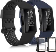 📱 vanjua bands and screen protectors for fitbit charge 4/3/3 se - 2 bands, 2 cases - small, black+navy blue+2 case logo