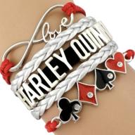 🃏 cheeseandu infinity harley quinn bracelet: red black rope silver leather bracelet with poker card charm - perfect gift for suicide squad fans, parties, and birthdays! logo