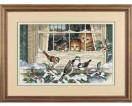 🧵 dimensions counted cross stitch kit - three kitten bird watchers - 18 count ivory aida - 14x9 inch logo