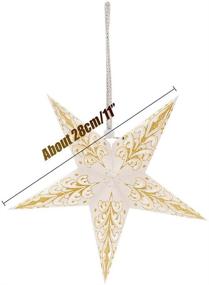 img 3 attached to Paper Star Lantern Lampshade Hanging Christmas Xmas Day Decoration For LED Light Wedding Birthday Party Home Decor 8 Pcs 28Cm Hollow Out Design (Lights Not Included) (White With Gold)