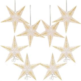 img 4 attached to Paper Star Lantern Lampshade Hanging Christmas Xmas Day Decoration For LED Light Wedding Birthday Party Home Decor 8 Pcs 28Cm Hollow Out Design (Lights Not Included) (White With Gold)