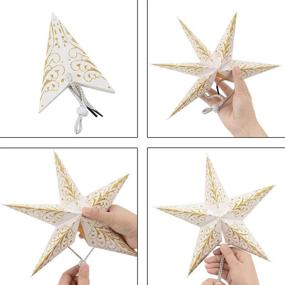 img 2 attached to Paper Star Lantern Lampshade Hanging Christmas Xmas Day Decoration For LED Light Wedding Birthday Party Home Decor 8 Pcs 28Cm Hollow Out Design (Lights Not Included) (White With Gold)