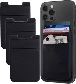 img 4 attached to [Two] Credit Card Holder For Back Of Phone Stick On Phone Wallet Card Holder Double Pocket Sleeve IPhone Card Holder Airpod Holder For Cell Phone (Black 3Pcs)