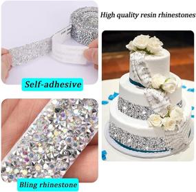 img 1 attached to 🎉 Sparkling 4 Rolls of Self-Adhesive Crystal Rhinestone Ribbon for Crafts - Silver-AB Wedding Cakes, Birthday Crafts Decorations