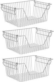 img 4 attached to 🧺 Organize and Declutter with SANNO 14" Large Stackable Wire Baskets - Set of 3, Ideal for Kitchen, Pantry, Closets, Bedrooms, Bathrooms