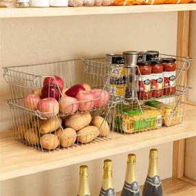 img 3 attached to 🧺 Organize and Declutter with SANNO 14" Large Stackable Wire Baskets - Set of 3, Ideal for Kitchen, Pantry, Closets, Bedrooms, Bathrooms