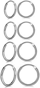 img 4 attached to 925 Sterling Silver Unisex Small Hoop Earrings Set - QIMOSHI Endless Hoop Cartilage Earrings for Women, Men, Girls - Nose, Lip Rings