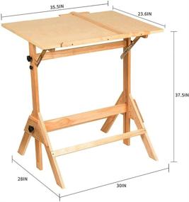 img 1 attached to MEEDEN Solid Wood Drafting Table with Adjustable Height and Tiltable Tabletop - Ideal for Artists, Designers, Writers, and Craftsmen