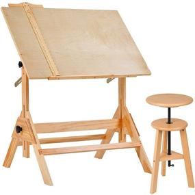 img 3 attached to MEEDEN Solid Wood Drafting Table with Adjustable Height and Tiltable Tabletop - Ideal for Artists, Designers, Writers, and Craftsmen