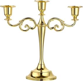 img 4 attached to 🕯️ European Silver Metal Candelabra Candlestick with 3 Arms - Elegant Candle Holder and Stand for Wedding, Dining Table, Christmas Party, and Home Decoration (Golden Tone)