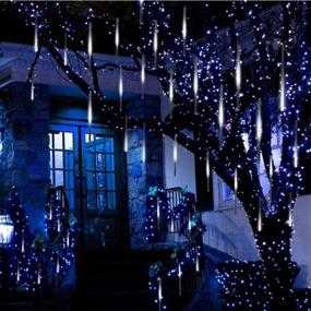 img 3 attached to 🌟 Twinkle Star Meteor Shower Rain Lights: 8 Tubes, 288 LED Icicle Raindrop Lights for Outdoor Christmas Decor - White