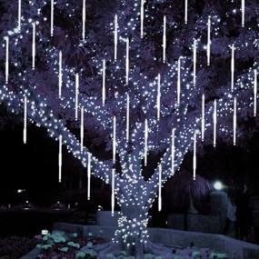 img 1 attached to 🌟 Twinkle Star Meteor Shower Rain Lights: 8 Tubes, 288 LED Icicle Raindrop Lights for Outdoor Christmas Decor - White