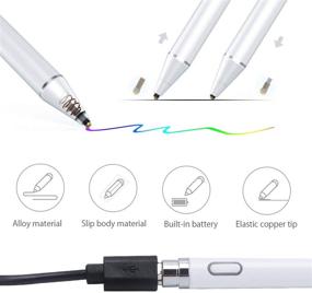 img 3 attached to OOCLCURFUL Stylus Pen: Rechargeable Active Digital Smart 🌈 Pencil with 1.5mm Fine Tips for iPad and Tablets (White)