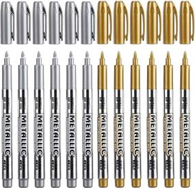 img 4 attached to ✨ HUNINO Metallic Marker Pens: A Set of 12 Gold and Silver Permanent Markers for Artists, Crafts, Scrapbooking, and More!