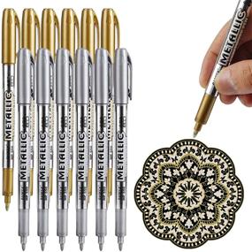 img 3 attached to ✨ HUNINO Metallic Marker Pens: A Set of 12 Gold and Silver Permanent Markers for Artists, Crafts, Scrapbooking, and More!