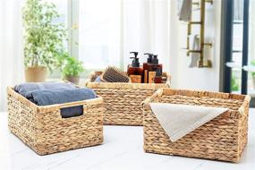 img 2 attached to 🧺 Large Rectangular Wicker Basket with Wooden Handles for Shelves - Water Hyacinth Storage Basket - Natural Organizer for Home - 14.5 x 10.3 x 7.2 inches