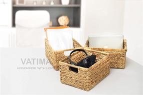 img 1 attached to 🧺 Large Rectangular Wicker Basket with Wooden Handles for Shelves - Water Hyacinth Storage Basket - Natural Organizer for Home - 14.5 x 10.3 x 7.2 inches