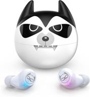 bluetooth 5.0 husky cartoon kids headphones - wireless earbuds with mic, 36h playtime, charging case, touch control, ipx6 waterproof, led display - usb-c single/twin mode earset for iphone, android, tvs logo