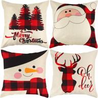 🦌 mocoosy christmas pillow covers 18 x 18 inch, set of 4 christmas pillow cases, plaid linen decorative throw pillow covers featuring santa, snowman, and reindeer, perfect for xmas home office sofa decor logo