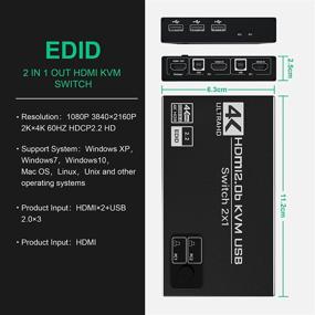 img 3 attached to 2 Port 4K 60Hz HDMI KVM Switcher - Share 2 Computers on 1 Monitor with Keyboard and Mouse - Supports 4K (3840x2160) HDCP 2.2 EDID UHD - Wireless Keyboard and Mouse, Printer, U-Disk Compatible