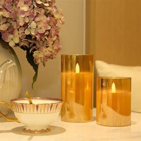 img 3 attached to 🕯️ Remote Control Battery Operated Golden Glass Flameless Candles for Christmas Wedding Party Home Decoration, Real Wax, Set of 3