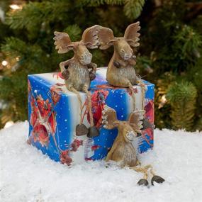 img 3 attached to 🦌 Resin Stone Moose Shelf Sitter Figurines Set of 3 - Transpac Imports Brown 6 x 3 - Christmas Holiday
