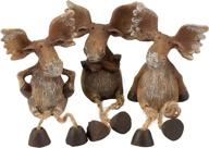 🦌 resin stone moose shelf sitter figurines set of 3 - transpac imports brown 6 x 3 - christmas holiday logo