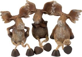 img 4 attached to 🦌 Resin Stone Moose Shelf Sitter Figurines Set of 3 - Transpac Imports Brown 6 x 3 - Christmas Holiday
