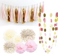 🎀 exquisite bridal shower decorations: enchanting pink, gold, and cream glitter gold paper tassel garland and polka dot tissue poms for girl prince birthday party decor and pink gold first birthday party decor! logo