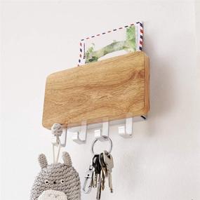 img 2 attached to 🔑 KAIYING Key Holder and Mail Organizer Wall Mounted with 4 Hooks, Stylish Wood Aluminum Key Chain Rack Hanger for Entryway, Door, Kitchen, Hallway, Foyer