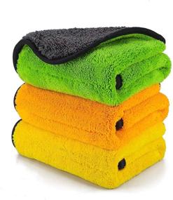 img 4 attached to Ultra-Thick Microfiber Cloths for Car Polishing and Drying - Lint Free, Dual-Layered, 850GSM Cleaning Towels 15" x 17.7" (Pack of 3)