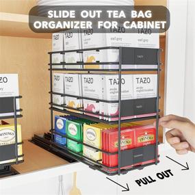 img 3 attached to 🌌 SpaceAid Teabag Organizer Rack for Kitchen Cabinet - Heavy Duty Slide Out Drawer with 3-Tiers, 70 Labels, Chalk Marker Included - Dimensions: 5.6"W x 10.6"D x 10.4"H - Color: Black