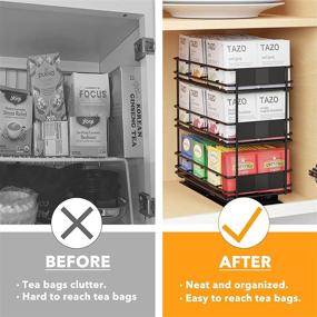 img 2 attached to 🌌 SpaceAid Teabag Organizer Rack for Kitchen Cabinet - Heavy Duty Slide Out Drawer with 3-Tiers, 70 Labels, Chalk Marker Included - Dimensions: 5.6"W x 10.6"D x 10.4"H - Color: Black