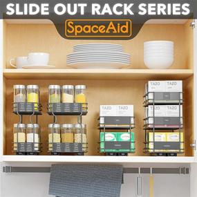 img 1 attached to 🌌 SpaceAid Teabag Organizer Rack for Kitchen Cabinet - Heavy Duty Slide Out Drawer with 3-Tiers, 70 Labels, Chalk Marker Included - Dimensions: 5.6"W x 10.6"D x 10.4"H - Color: Black