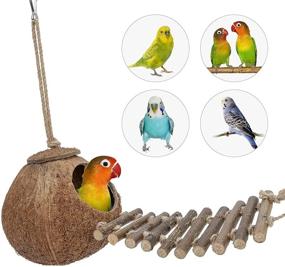 img 3 attached to 🌴 Niteangel Coconut Hideaway: 100% Natural Ladder Toy for Birds and Small Animals