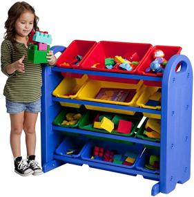 img 1 attached to 🧸 ECR4Kids 4-Tier Toy Storage Organizer, Blue with 12 Assorted Color Bins - Enhance Your Kids' Playroom Organization
