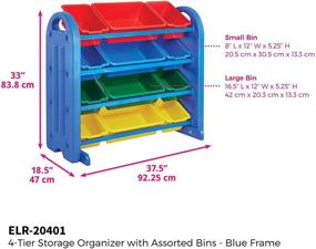 img 3 attached to 🧸 ECR4Kids 4-Tier Toy Storage Organizer, Blue with 12 Assorted Color Bins - Enhance Your Kids' Playroom Organization