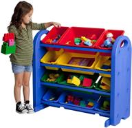 🧸 ecr4kids 4-tier toy storage organizer, blue with 12 assorted color bins - enhance your kids' playroom organization logo