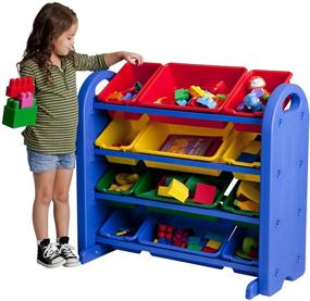 img 4 attached to 🧸 ECR4Kids 4-Tier Toy Storage Organizer, Blue with 12 Assorted Color Bins - Enhance Your Kids' Playroom Organization