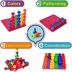 img 3 attached to 🔧 JUMBO Stacking Peg Board Set Toy - 60 Pegs & Board + FREE Stacking Cups, Colorful Board & Storage Bag - STEM Color Learning, Montessori Occupational Therapy, Fine Motor Skills for Toddlers