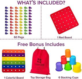 img 1 attached to 🔧 JUMBO Stacking Peg Board Set Toy - 60 Pegs & Board + FREE Stacking Cups, Colorful Board & Storage Bag - STEM Color Learning, Montessori Occupational Therapy, Fine Motor Skills for Toddlers