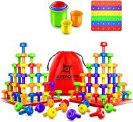 🔧 jumbo stacking peg board set toy - 60 pegs & board + free stacking cups, colorful board & storage bag - stem color learning, montessori occupational therapy, fine motor skills for toddlers logo