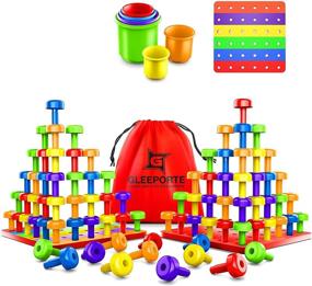 img 4 attached to 🔧 JUMBO Stacking Peg Board Set Toy - 60 Pegs & Board + FREE Stacking Cups, Colorful Board & Storage Bag - STEM Color Learning, Montessori Occupational Therapy, Fine Motor Skills for Toddlers